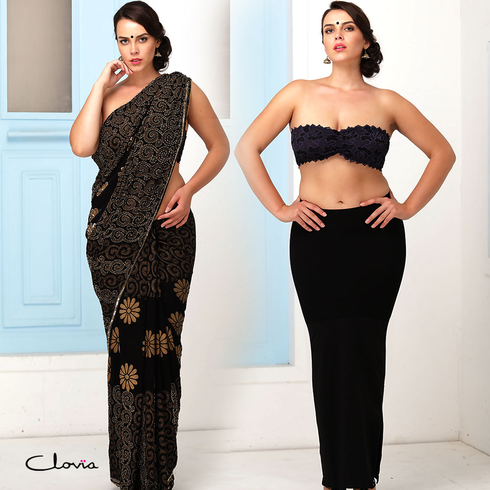 Our saree shapewear is available in sizes S, M, L, and XL. We guarantee a  perfect fit for every body type, ensuring you feel confident an